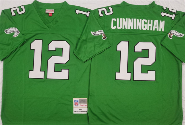 Men's Philadelphia Eagles #12 Randall Cunningham Kelly Green Throwback Stitched Football Jersey